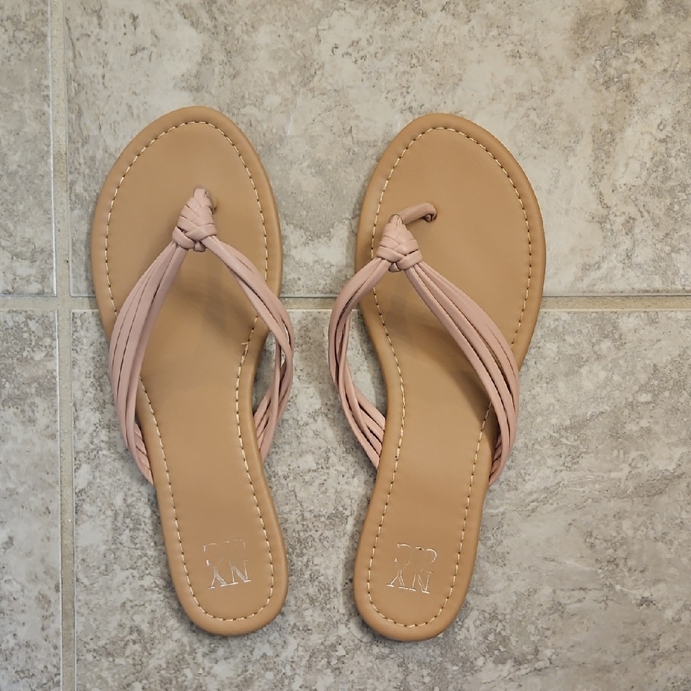 New York & Company Pink and Tan Sandals Minimalist Design
